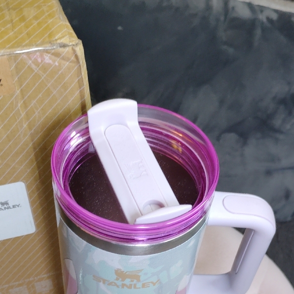 Stanley Purple and White Stitch Tumbler with Handle - Picture 3 of 5